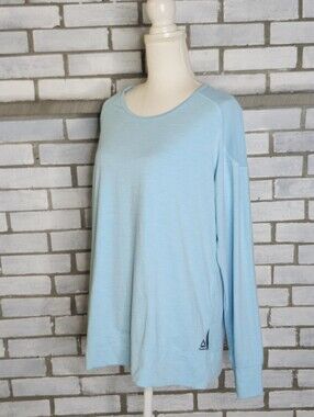 Reebok Women's Long Sleeve Active Wear Top With Mesh Large Blue Side Slits